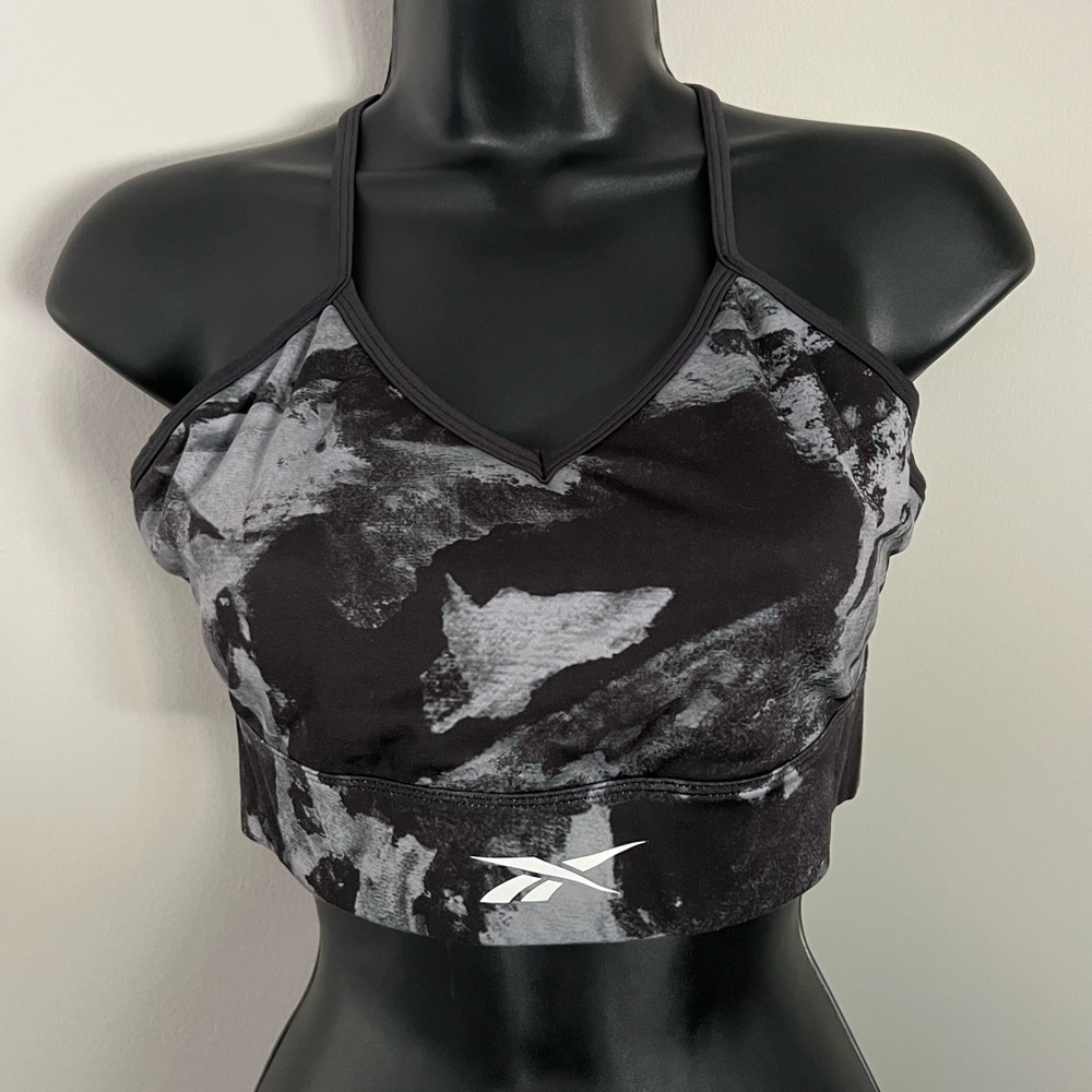Reebok Women's Marble Black/ Gray Sports Bra. Size Medium